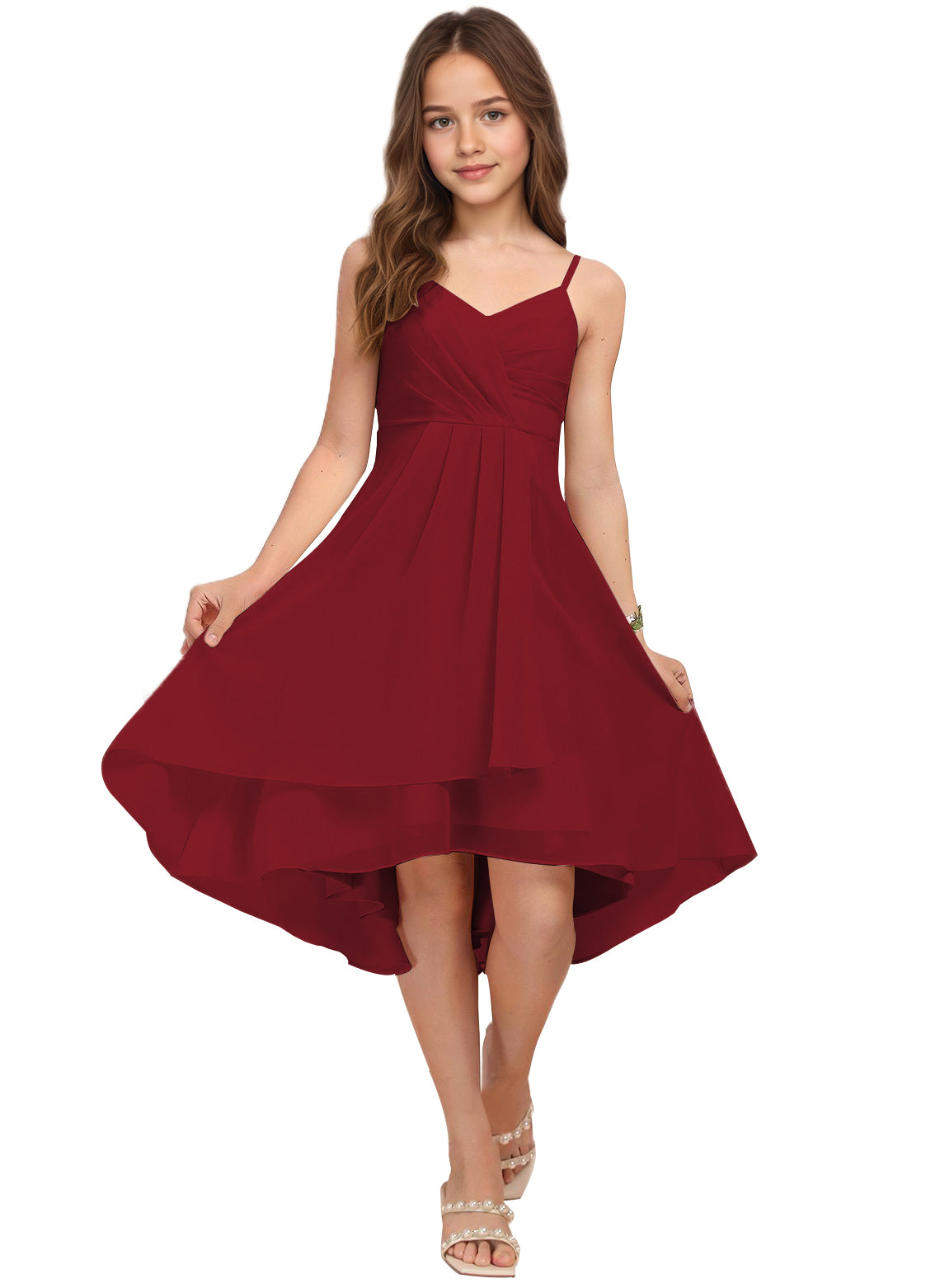 Chiffon Short Junior Bridesmaid Dresses Knee Length Sleeveless Flower Girl Dresses for 4-16 2504