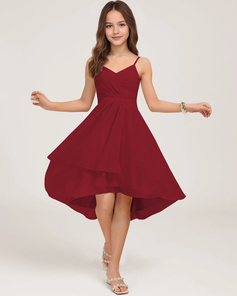 Burgundy Chiffon A-line Junior Bridesmaid Dress Front View