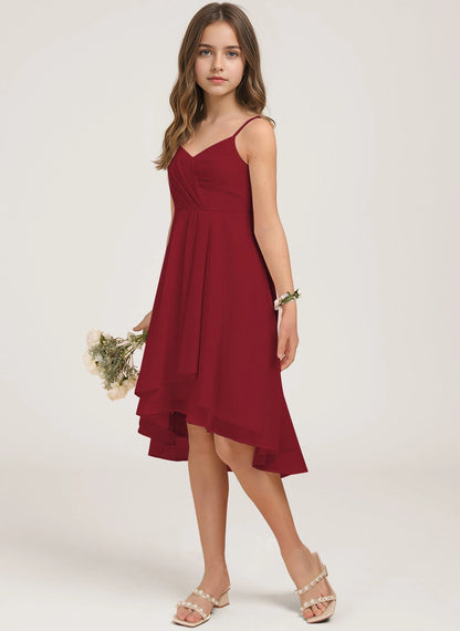 Side Burgundy Chiffon Junior Bridesmaid Dress
