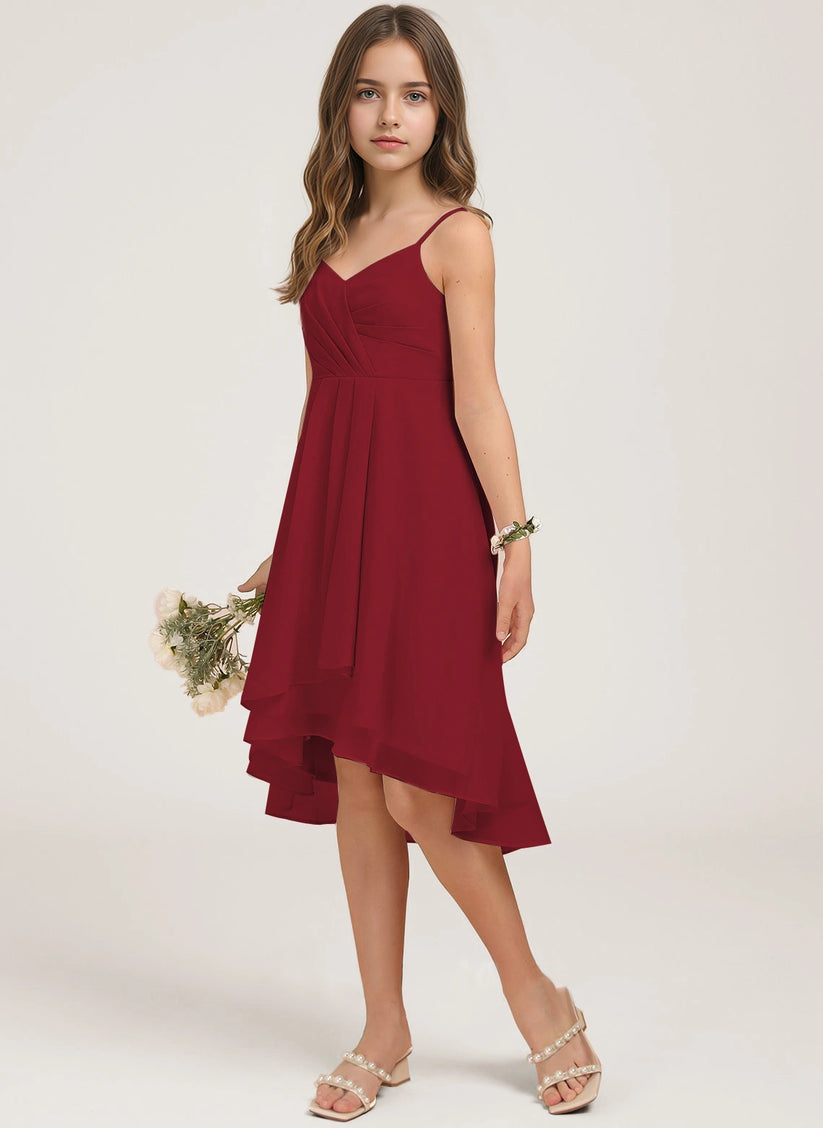 Burgundy Chiffon A-line Junior Bridesmaid Dress Side View
