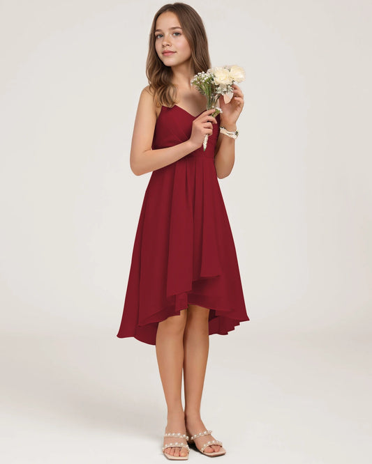 Burgundy Chiffon A-line Junior Bridesmaid Dress Front View