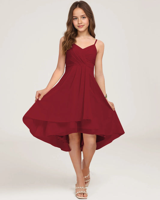 Burgundy Chiffon A-line Junior Bridesmaid Dress Front View