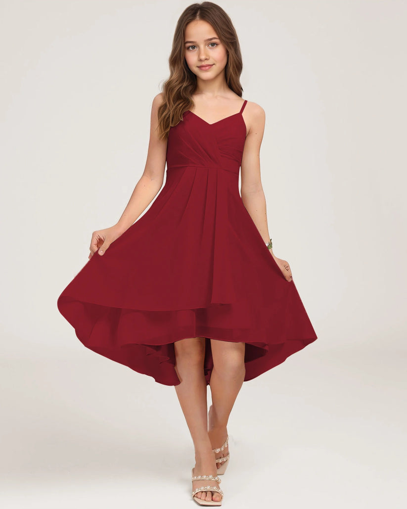 Burgundy Chiffon A-line Junior Bridesmaid Dress Front View