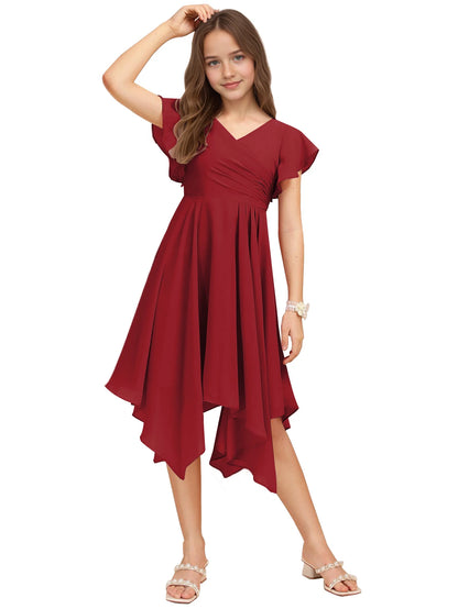 Dideyttawl Dusty Rose Junior Bridesmaid Chiffon Flutter Sleeve A-Line Dress
