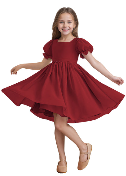 Chiffon Short Sleeves Flower Girl Dresses Knee Length Junior Bridesmaid Dresses for 4-16 650C