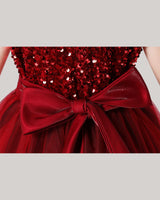Burgundy Tulle A-line Girls Formal Dress Front View