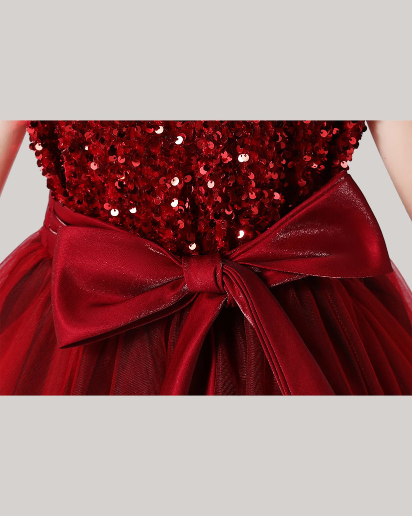 Burgundy Tulle A-line Girls Formal Dress Front View