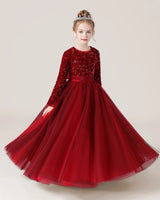 Burgundy Tulle A-line Girls Formal Dress Front View