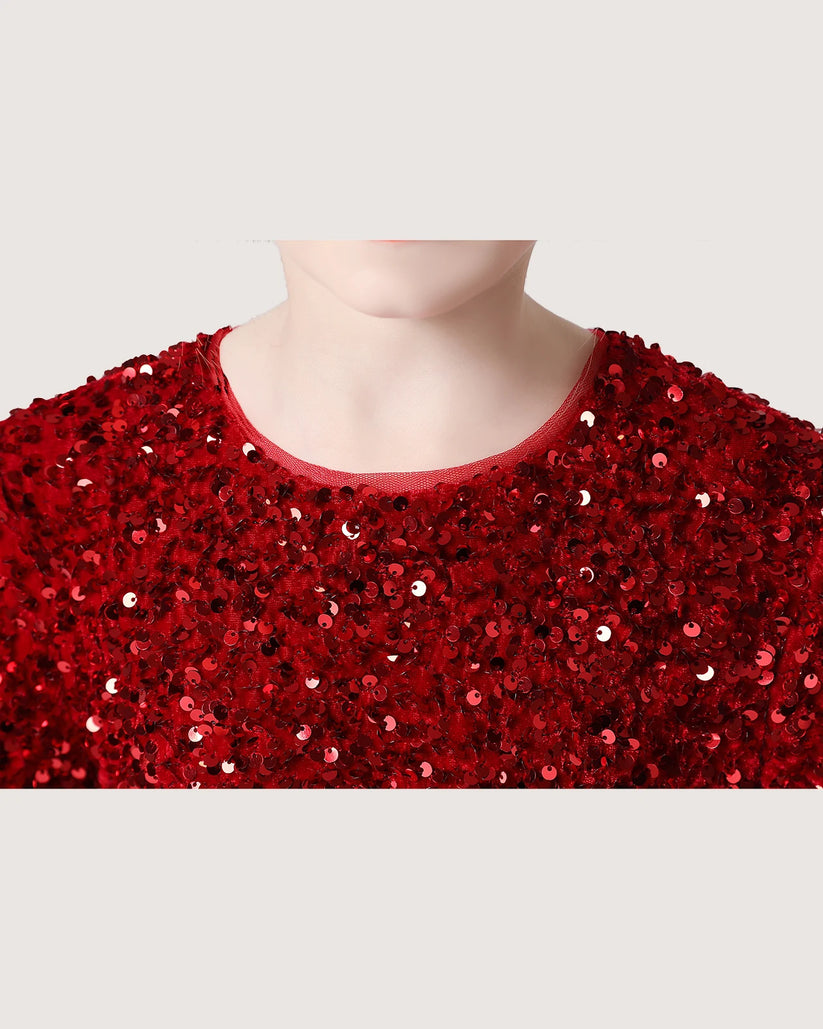 Burgundy Sequin A-line Girls Formal Dress Front View
