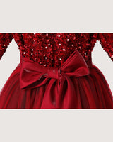 Burgundy Tulle A-line Girls Formal Dress Back View
