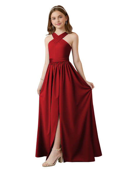 dideyttawl Junior Bridesmaid Dresses for Teen Girls Satin Halter A-Line Flower Girl Dress for Wedding 2531