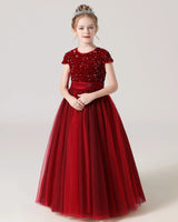 Burgundy Tulle A-line Girls Formal Dress Front View