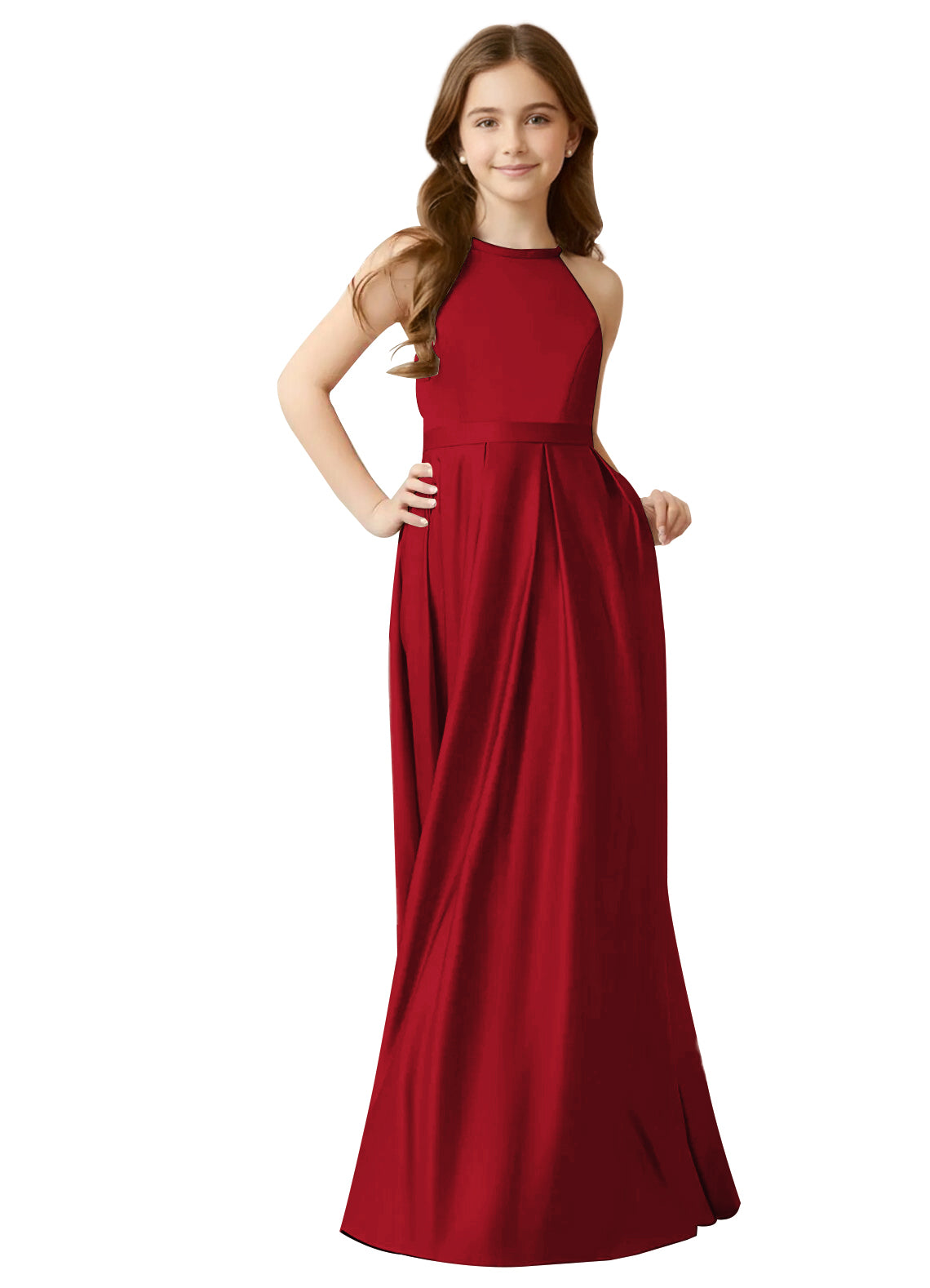 dideyttawl A-Line Junior Bridesmaid Dresses Halter Flower Girls Dress Satin Adjustable Straps Formal Gown 2532