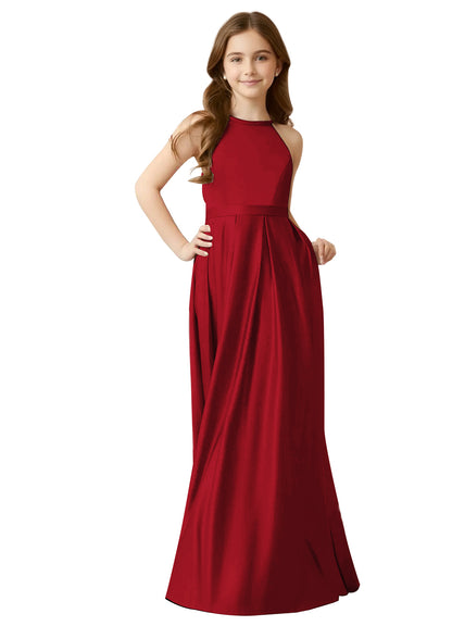 dideyttawl A-Line Junior Bridesmaid Dresses Halter Flower Girls Dress Satin Adjustable Straps Formal Gown 2532