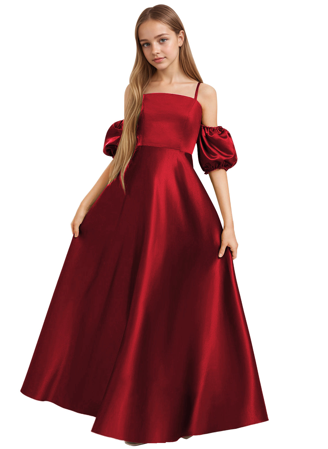 dideyttawl Girls A-Line Cold Shoulder Junior Bridesmaid Dress Silk Satin Flower Girl Dress 2525