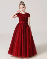 Burgundy Tulle A-line Girls Formal Dress Front View