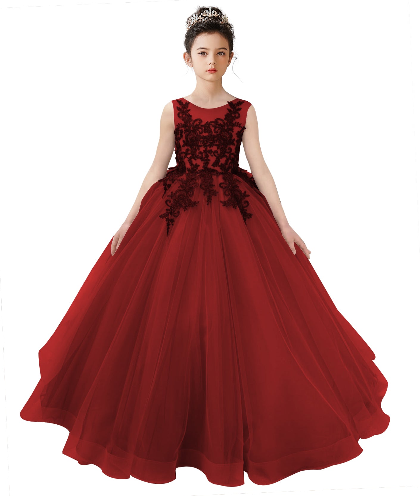 Dideyttawl 2026 Spring Lace Appliqué Ruffle Tulle Pageant Dress Ball Gown 1st Communion Formal Dress Pageant Birthday Party Dress