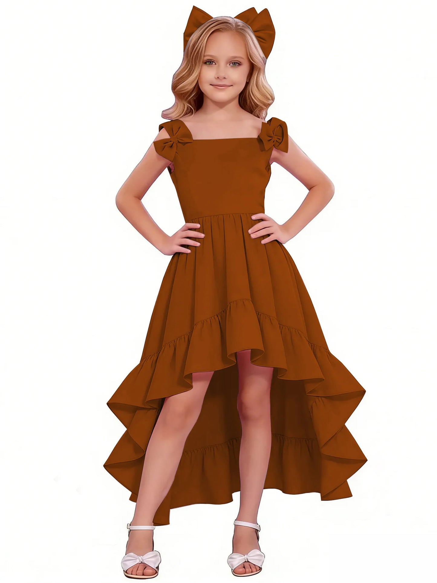dideyttawl High-Low Junior Bridesmaid Dresses for Girls Chiffon  A-Line Pageant Ball Dress 2636