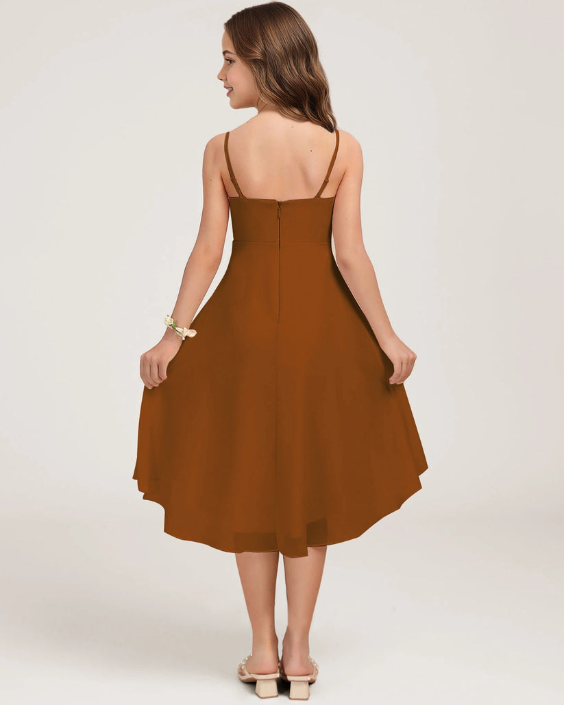 Burnt Orange Chiffon A-line Junior Bridesmaid Dress Back View