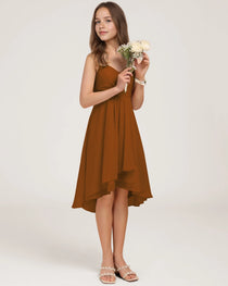 Side Burnt Orange Chiffon Junior Bridesmaid Dress