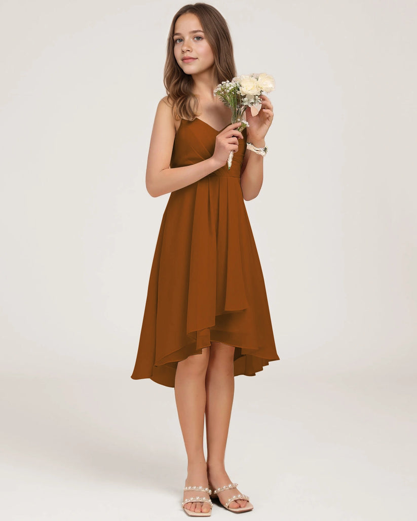 Burnt Orange Chiffon A-line Junior Bridesmaid Dress Front View