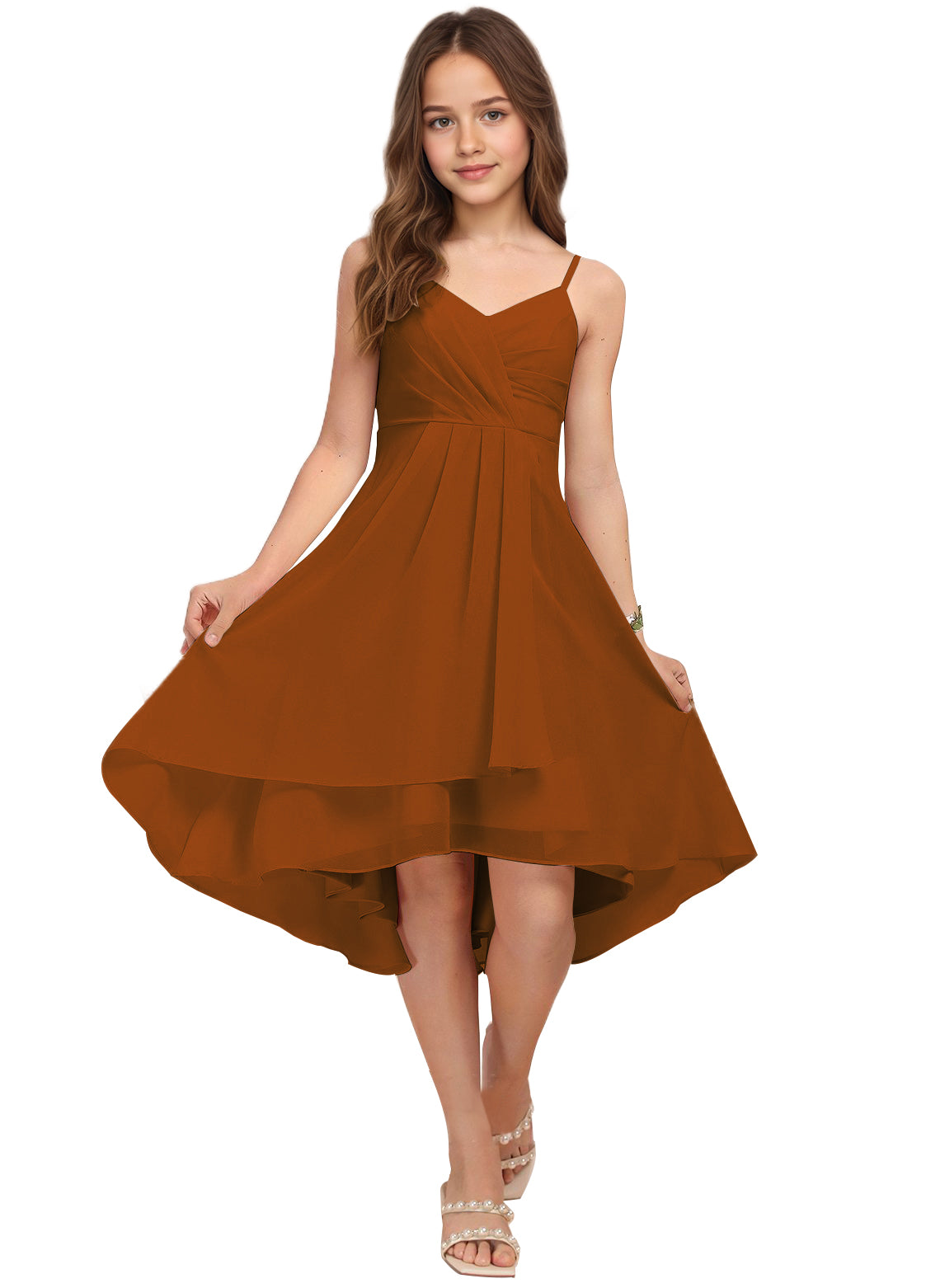 Chiffon Short Junior Bridesmaid Dresses Knee Length Sleeveless Flower Girl Dresses for 4-16 2504