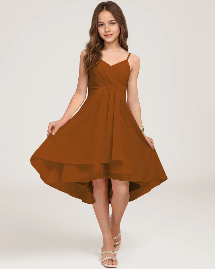 Burnt Orange Chiffon A-line Junior Bridesmaid Dress Front View