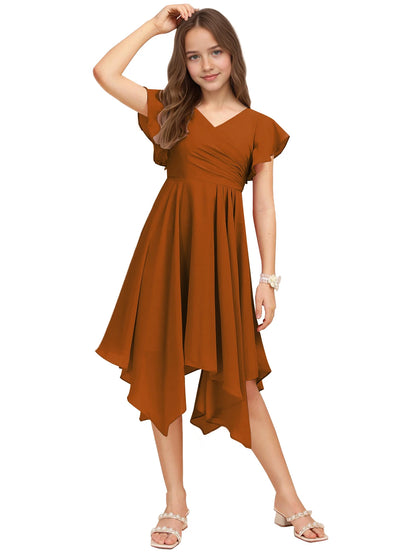 Dideyttawl Dusty Rose Junior Bridesmaid Chiffon Flutter Sleeve A-Line Dress