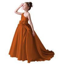 Dideyttawl Flower Girls Pageant Dresses One Shoulder Sleeveless Formal Satin Dress for Wedding Guest Princess Ball Gown Flower Belt Dress