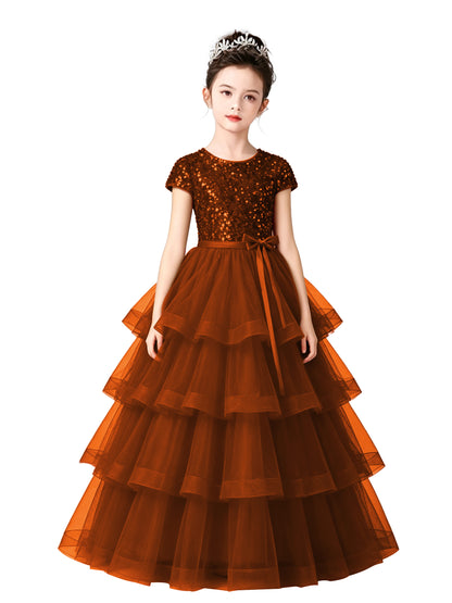 Dideyttawl Puffy Flower Girls Dress Sequins Flower Girl Dresses Sparkly Cap Sleeves Junior Bridesmaid Dress 648