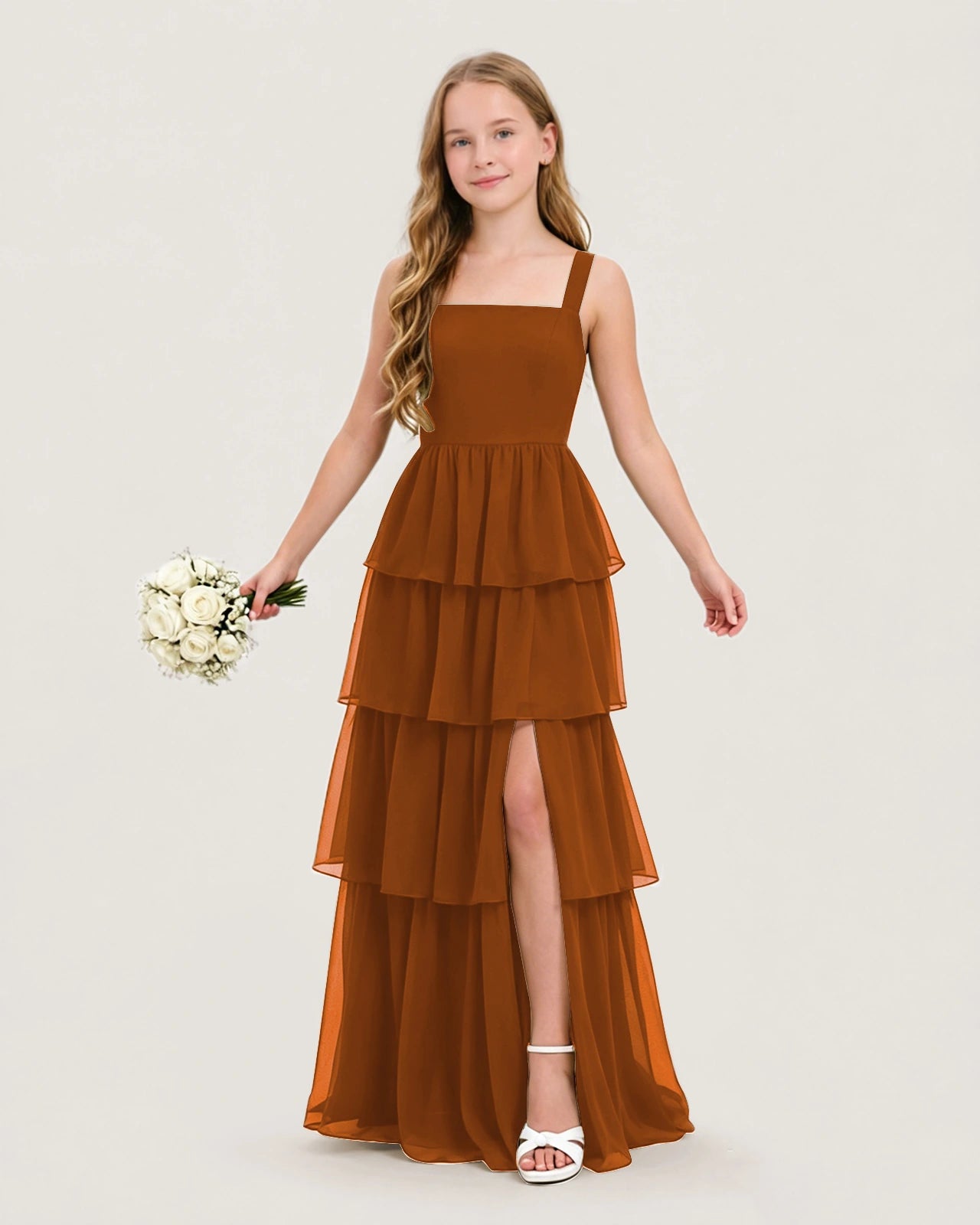 Burnt Orange Front Chiffon Junior Bridesmaid Dresses