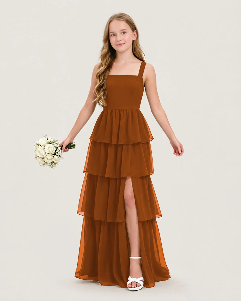 Burnt Orange Chiffon A-line Junior Bridesmaid Dress Front View