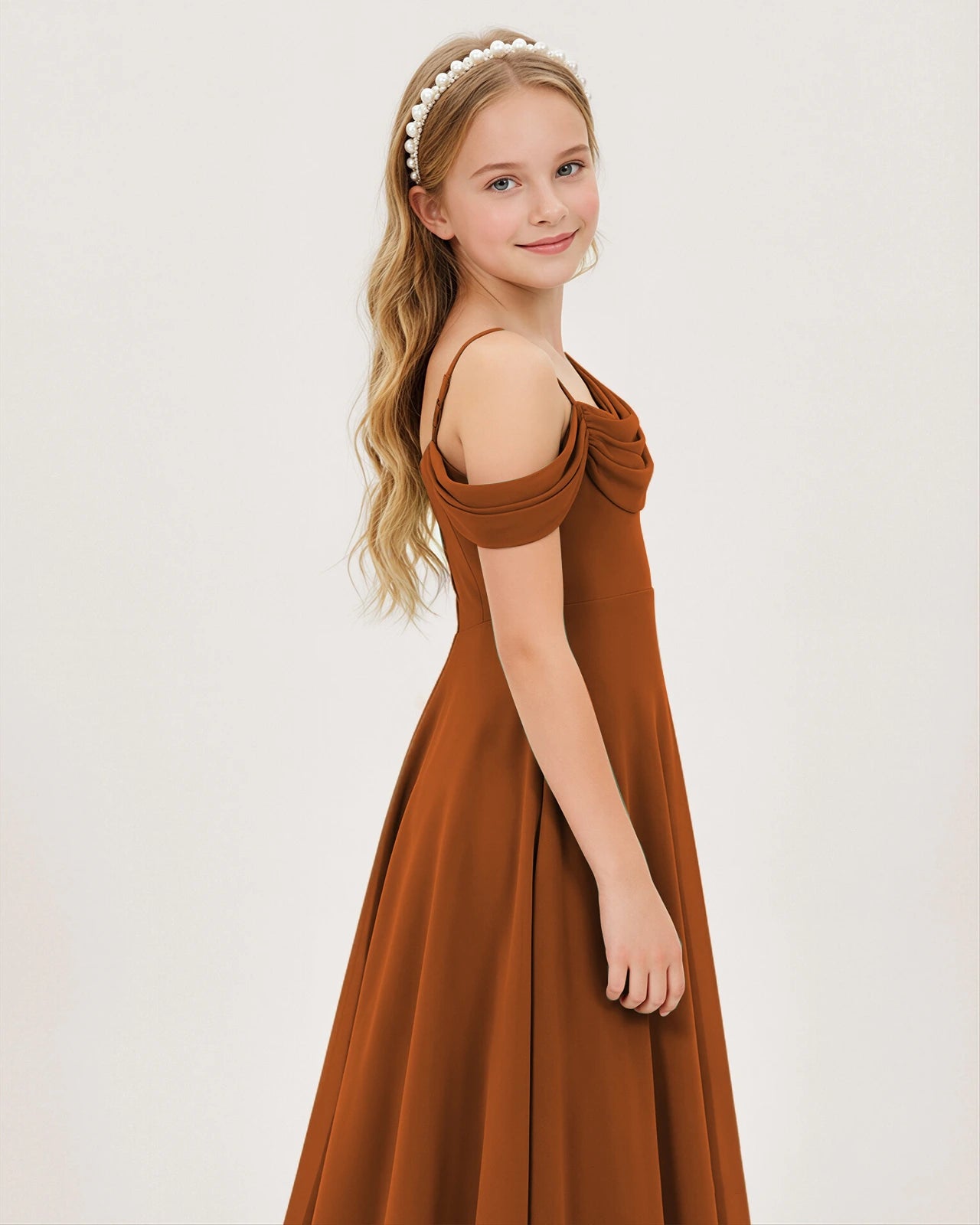 Burnt Orange Chiffon A-line Junior Bridesmaid Dress Side View