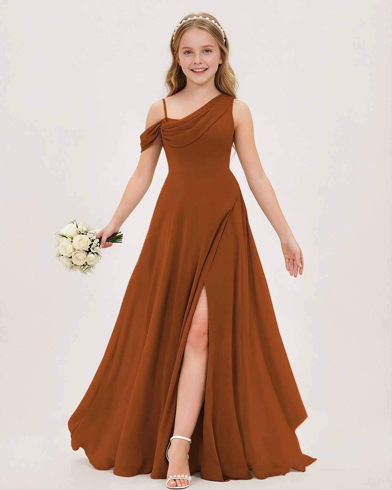Cowl Neck Junior Bridesmaid | Chiffon Flower Girl Dress