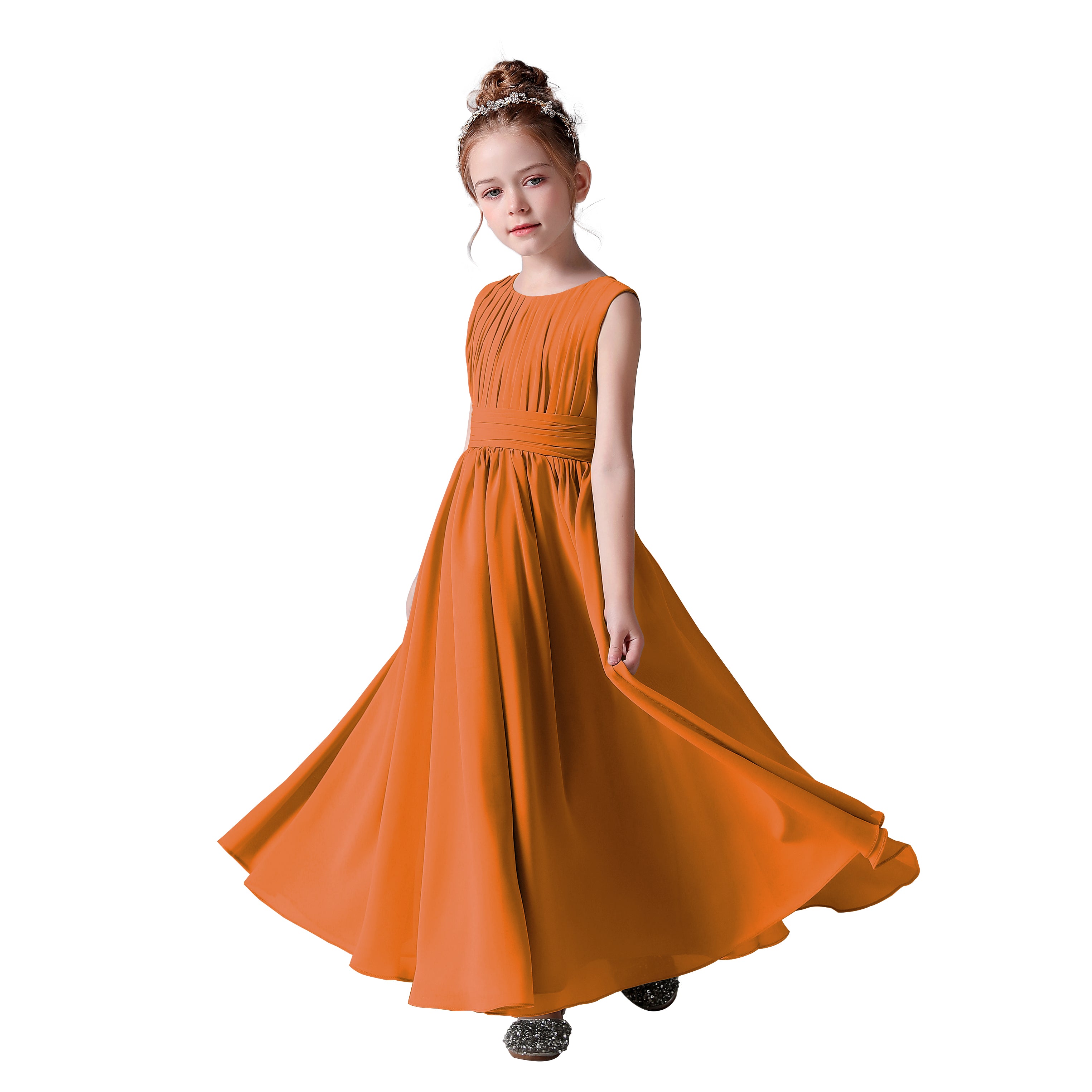 Dideyttawl Pleated Chiffon Flower Girl Dresses Sleeveless Wedding Guest Dress Simple Athenian Style A-Line Dresses for Special Occasion