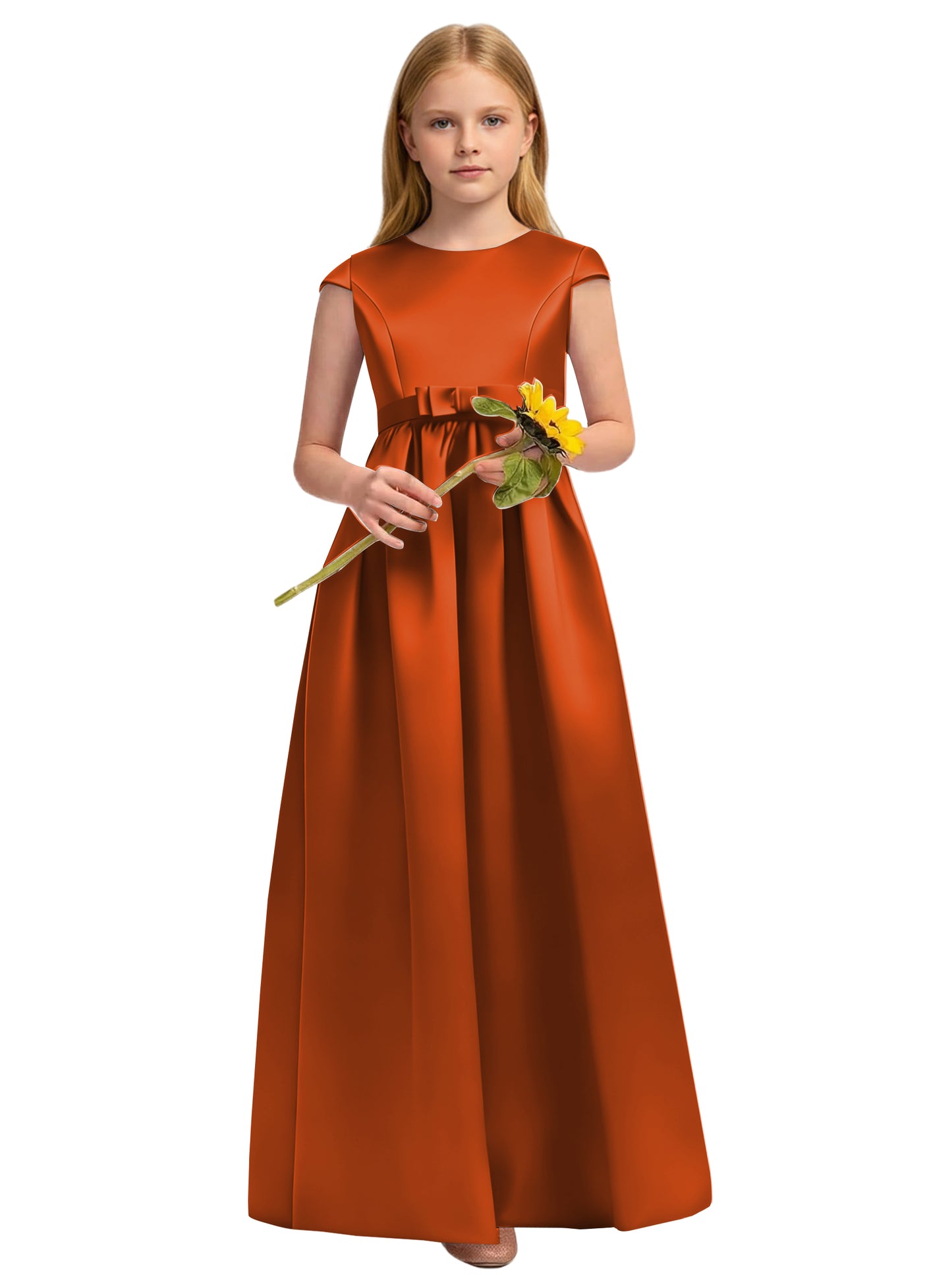 dideyttawl Satin Junior Bridesmaid Dresses Cap Sleeve Pageant Gown 2771