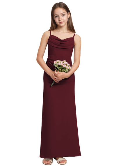 dideyttawl Long Sheathe Junior Bridesmaid Dresses for Girls Chiffon A-Line Ruched Cowl Neck Wedding Flower Girls Dress 2512