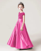 Hot Pink Satin A-line Girls Formal Dress Side View