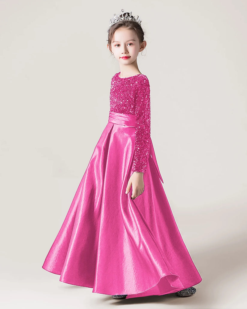 Hot Pink Satin A-line Girls Formal Dress Side View