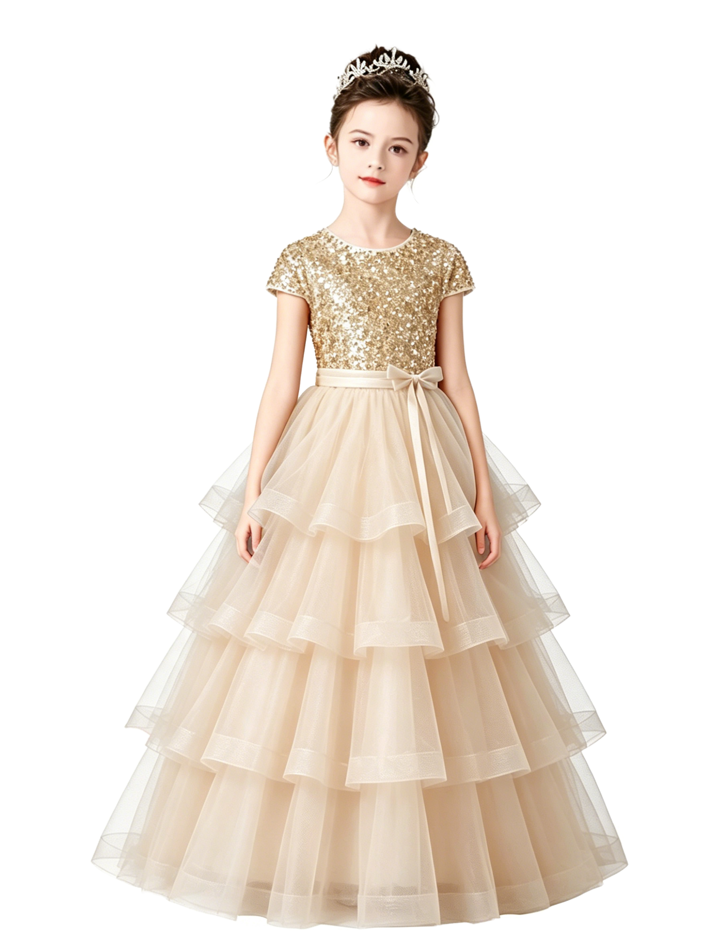 Dideyttawl Puffy Flower Girls Dress Sequins Flower Girl Dresses Sparkly Cap Sleeves Junior Bridesmaid Dress 648