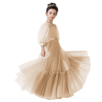 Dideyttawl Girls Dusty Blue Princess Dress Long Sleeve Tulle Ball Gown for Wedding Party