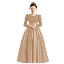 Dideyttawl Velvet Girls Formal Dress Long Sleeves Satin Flower Girl Dress 2541