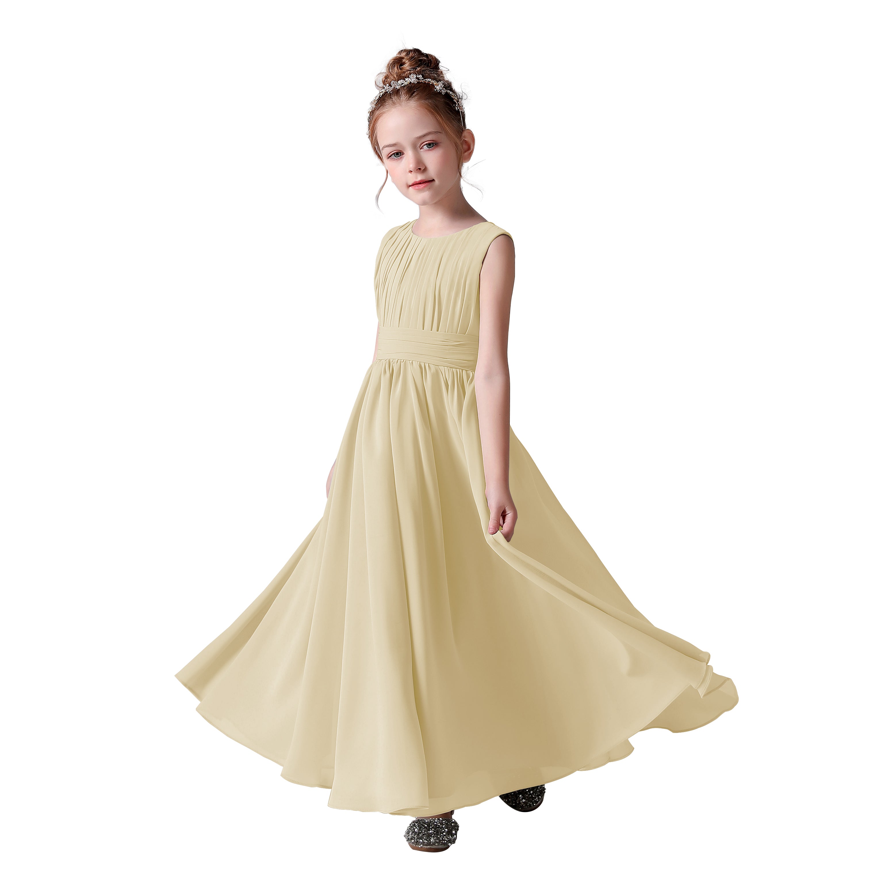 Dideyttawl Pleated Chiffon Flower Girl Dresses Sleeveless Wedding Guest Dress Simple Athenian Style A-Line Dresses for Special Occasion