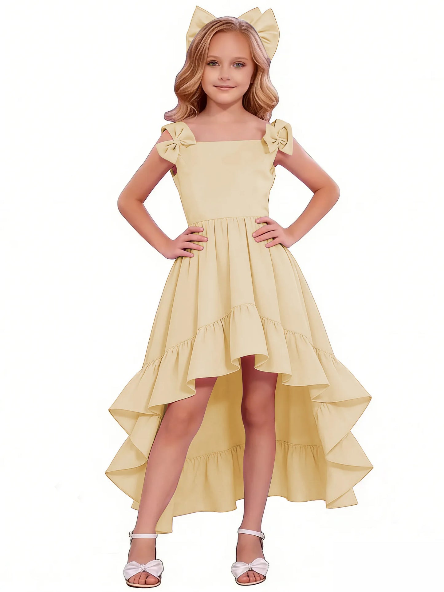 dideyttawl High-Low Junior Bridesmaid Dresses for Girls Chiffon  A-Line Pageant Ball Dress 2636