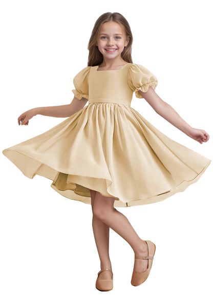 Chiffon Short Sleeves Flower Girl Dresses Knee Length Junior Bridesmaid Dresses for 4-16 650C