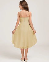Champagne Chiffon A-line Junior Bridesmaid Dress Back View
