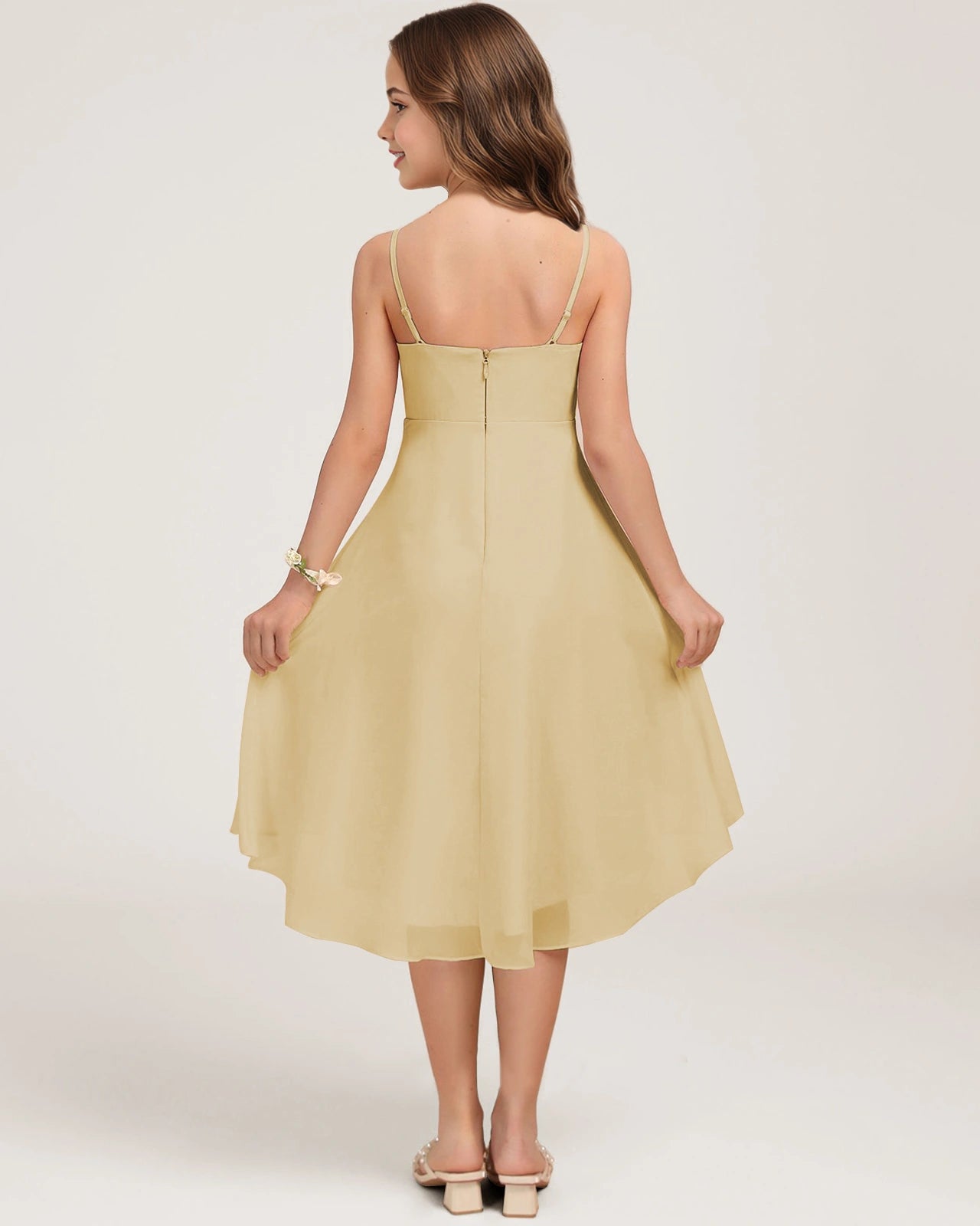 Back Champagne Chiffon Junior Bridesmaid Dress