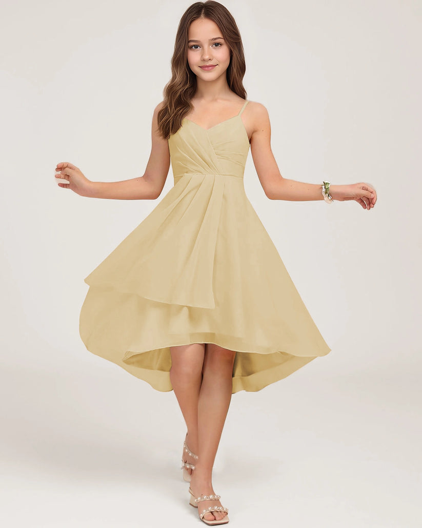 Champagne Chiffon A-line Junior Bridesmaid Dress Front View