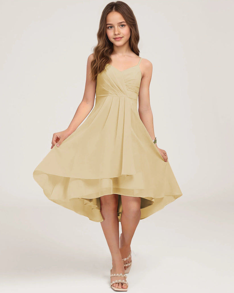 Champagne Chiffon A-line Junior Bridesmaid Dress Front View