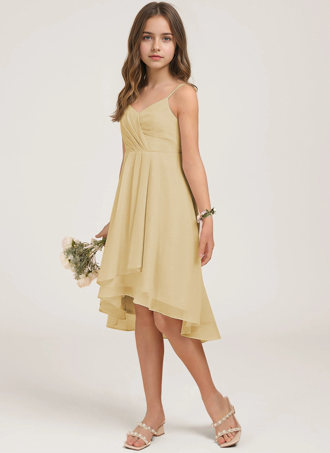 Side Champagne Chiffon Junior Bridesmaid Dress